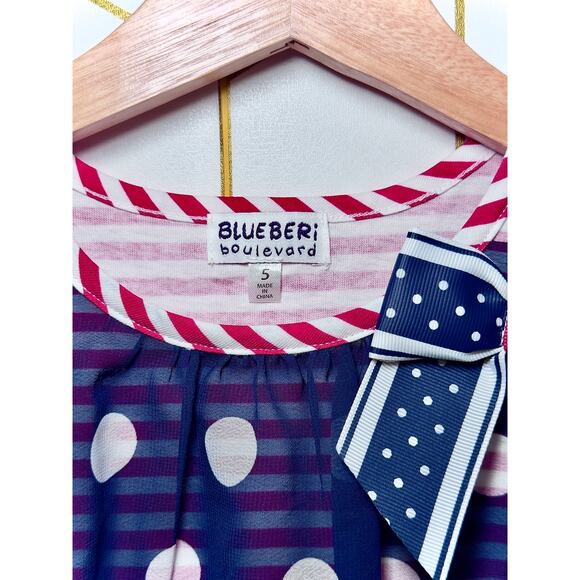 Blueberi Boulevard Girls Dress Size 5 Navy Polka Dot Sleeveless Bow - Picture 4 of 4